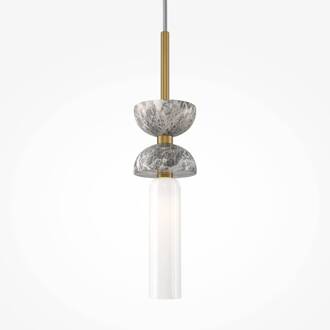 hanglamp Kyoto, goud, Ø 10 cm, marmer, glas goud, grijs, wit