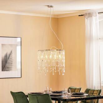 Hanglamp Laila met kristallen hangelementen, 5-lamps chroom, helder