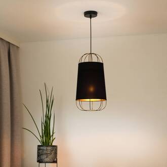 Hanglamp Lantern small, textiel, metaal, zwart