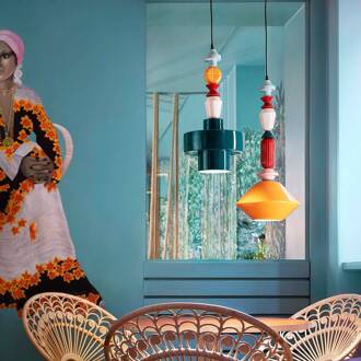 Hanglamp Lariat van keramiek, hoogte 70 cm, geel geel, meerkleurig