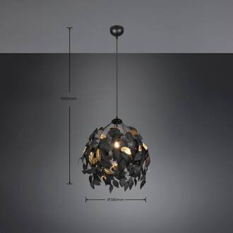 Hanglamp Leavy, zwart/goud, Ø 38 cm, kunststof zwart, goud