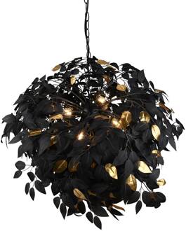 Hanglamp Leavy, zwart/goud, Ø 70 cm, kunststof zwart, goud