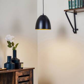 Hanglamp Lenox, 1-lamp, zwart/goud zwart, binnenkant goud