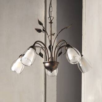 Hanglamp Liliana, 5-lamps, zwart, roségoud, metaal zwart-roodgoud geveegd, helder
