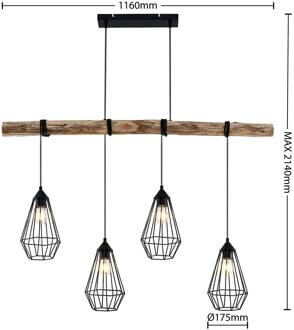 Hanglamp Lindby Eldarion, 116 cm, 4-lamps, hout, E27 matzwart, licht hout