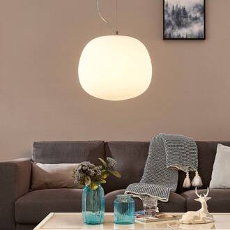 Hanglamp Lindby Ginevra, Ø 38 cm, wit, glas, E27 wit, chroom