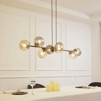 Hanglamp Lindby Isamer, rookgrijs/oranje, 130 cm, globe zwart, rookgrijs