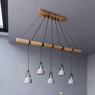 Hanglamp Lindby Mitis, beton, hout, 100 cm lang, GU10 grijs, donker hout