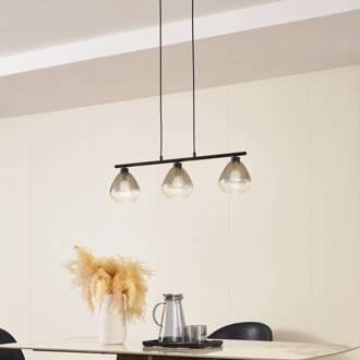 Hanglamp Lindby, zwart, glas, lengte 75 cm rookgrijs, mat zwart