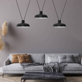 Hanglamp Linea, zwart, 3-lamps zwart, wit