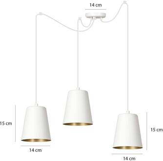 Hanglamp Link met drie kappen, wit wit, goud