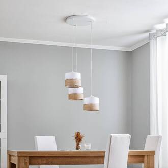 Hanglamp Linobianco, rond, 3-lamps wit, bruin