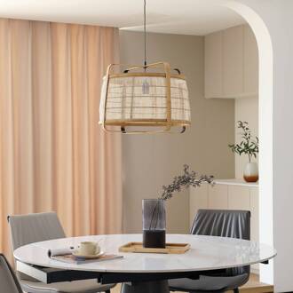 hanglamp Liriana, bamboe, ijzer, Ø 45 cm, E27 licht hout, zwart