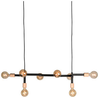 Hanglamp Loco - Zwart Metaal - Naturel Rubberwood