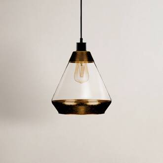 Hanglamp Lonceng van glas, goud decor transparant, goud, zwart