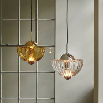 Hanglamp Lotus, helder, Ø 25 cm, glas, mondgeblazen helder, chroom