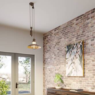 hanglamp Louisanne, verstelbaar, bruin, Ø 35 cm bruin, helder, gesatineerd