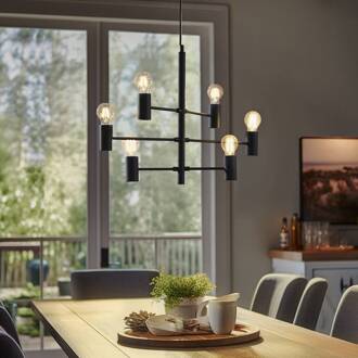 Hanglamp Lucande Aidas, zwart, metaal, 6-lamps