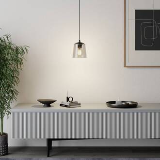 Hanglamp Lucea 1-lamp met glazen kap smoke zwart, rookgrijs