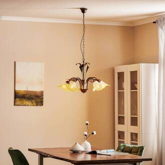Hanglamp Lucrezia 5-lamps, brons antiek brons, crèmewit
