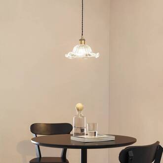 hanglamp Ludowika, transparant, glas, Ø25cm, E27 transparant, messing, zwart