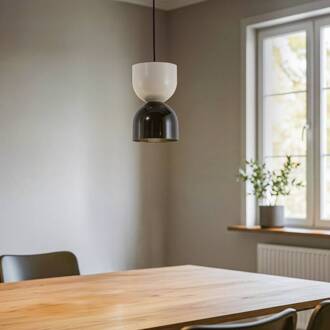 Hanglamp Lui, zwart/crème, metalen kap zwart, crème