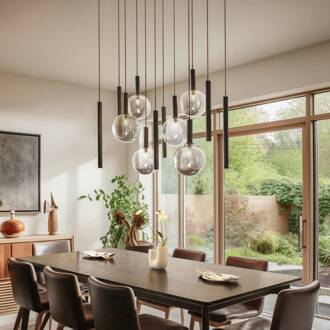 hanglamp Lumavia, 12-lamps, glas, zwart/helder, G9 zwart, rookgrijs