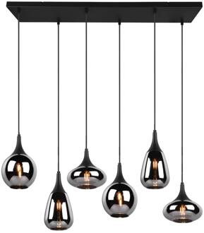 Hanglamp LUMINA, 6-lamps, zwart/chroom, glas matzwart, verchroomd