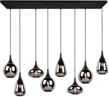 Hanglamp LUMINA, 8-lamps, zwart/chroom, glas matzwart, verchroomd