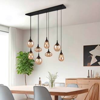 Hanglamp LUMINA, 8-lamps, zwart/oranje, glas zwart, amber