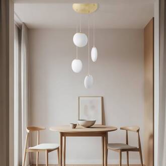 hanglamp Lunelle, messing, glas, 4-lamps, Ø 40 cm wit, messing