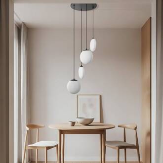 hanglamp Lunelle, zwart, glas, 4-lamps, Ø 40 cm wit, zwart