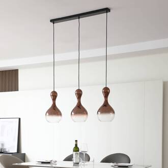 hanglamp Lyrisa, 3-lamps, koperkleurig, glas, 22cm koper, zwart