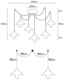 Hanglamp Manavgat, 6-lamps, meerkleurig, lengte 144 cm geel, mintgroen, oranje, groen, rood, blauw, licht hout, zwart