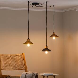 Hanglamp Manavgat N-554 3-lamps goud/zwart/koper goud, zwart, koper, licht hout