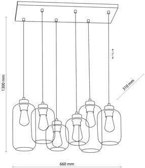 Hanglamp Marco Bruin, 6-lamps, helder/bruin zwart, goud, helder, honing, bruin