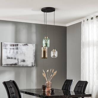 Hanglamp Marco Green, 3-lamps helder/groen/bruin zwart, goud, transparant, groen, bruin