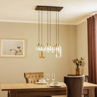 Hanglamp Marco Green, 6-lamps helder/groen/bruin zwart, goud, transparant, groen, bruin