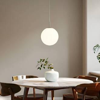 hanglamp Marike, Ø 35 cm, wit, glas, globe, E27 wit, nikkel gesatineerd