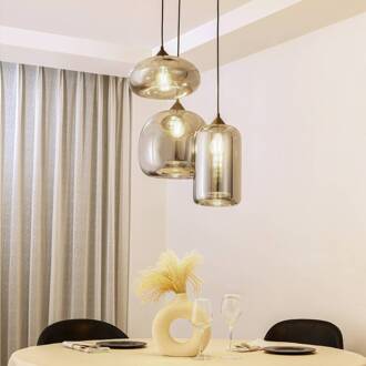 hanglamp Marla, rond, glas, rookgrijs, 50 cm zwart, rookgrijs