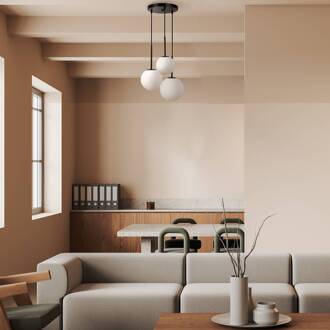 Hanglamp Maytoni Basic vorm, zwart, Ø 40 cm, 3-lamps glas zwart, opaalwit