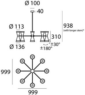 hanglamp Megafono, Ø 100 cm, ivoorkleurig ivoorkleurig, goudkleurig