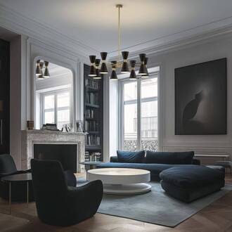 hanglamp Megafono, Ø 100 cm, zwart, 16-vleugelig. zwart, goudkleurig