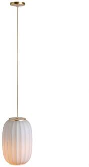 Hanglamp Mei, kap hoog ovaal, structuur goud goud, wit