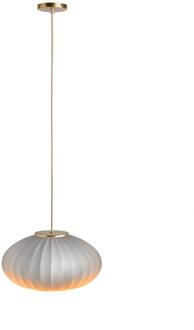 Hanglamp Mei, kap plat ovaal, structuur goud goud, wit
