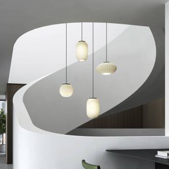Hanglamp Mei kap plat ovaal structuur zwart zwart, wit