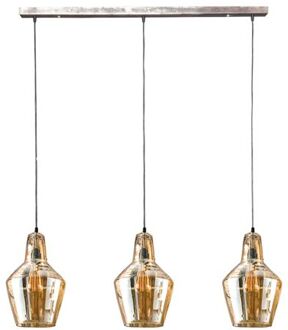 Hanglamp met 3 kegelvormige lampen - Amberkleurig glas - 150cm Grijs