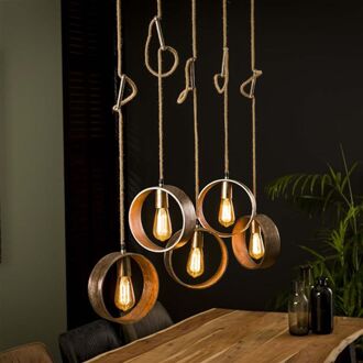 Hanglamp met 5 Lampen -Jutte touwen - Grijs - Industriële Hanglamp voor woonkamer of eetkamer Goudkleurig