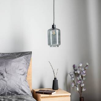 Hanglamp met rookgrijze glazen kap Ø 17cm lichtbruin-transparant, zwart