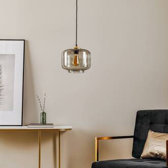 Hanglamp met rookgrijze glazen kap Ø 25cm rokerig grijs-transparant, zwart, goud
